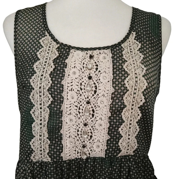 Anthropologie Ryu Swing Style Peplum Top Lace Front Rhinestone Detail Size Small - Picture 3 of 8